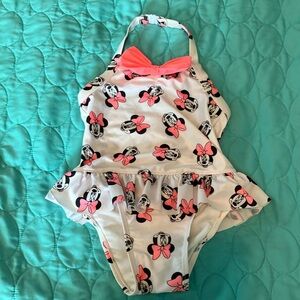 Girls  Disney white mini mouse bathing suit Sz 4T